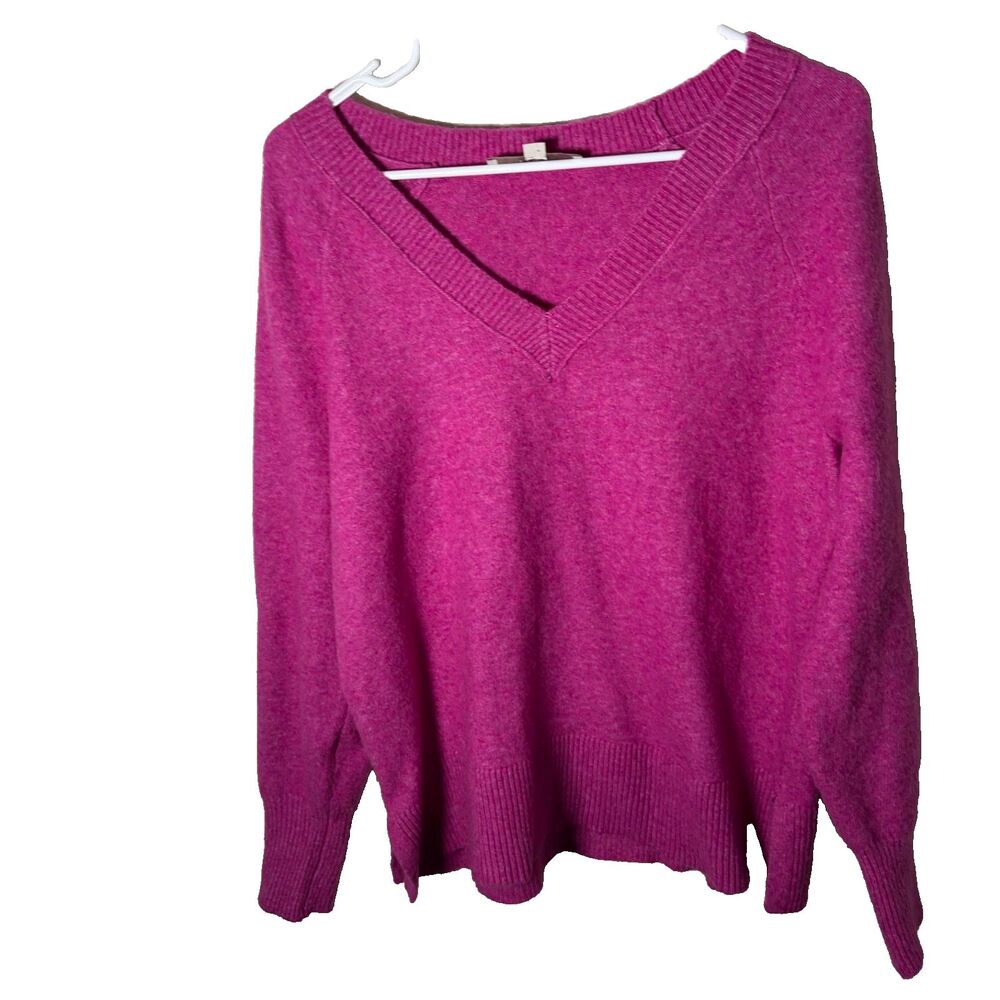 Loft Sweater Women's Small Purple V-Neck Knit Pullover Solid Oversized